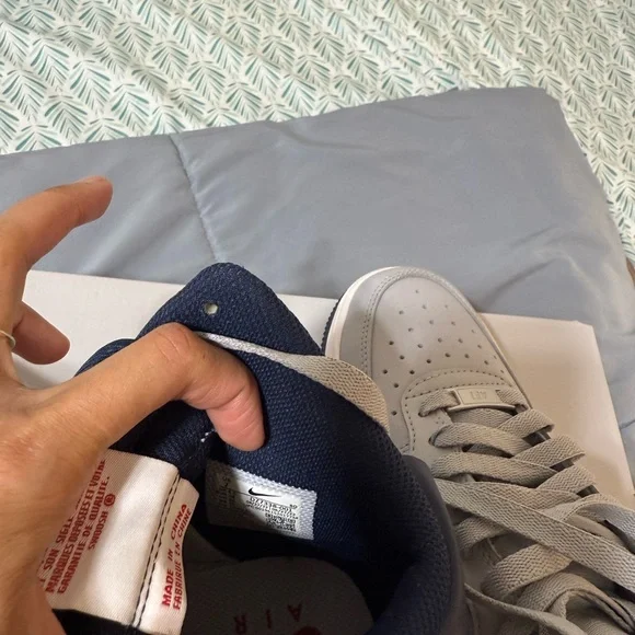 Nike Air Force 1 High-Top Sneakers in Gray and Navy - Picture 7 of 8